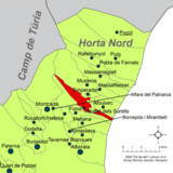 Localización de Albalat dels Sorells respecto a la comarca de la Huerta Norte