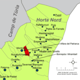 Localización de Alfara del Patriarca respecto a la comarca de l'Horta nord