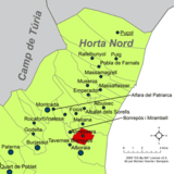 Localización de Almácera respecto a la comarca de la Huerta Norte