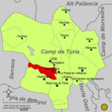 Localización de Benaguacil respecto a la comarca del Campo de Turia