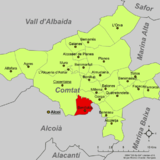 Localización de Benilloba respecto a la comarca del Comtat