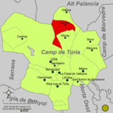 Localización de Marines respecto a la comarca del Campo de Turia