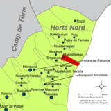 Localización de Masalfasar respecto a la comarca de la Huerta Norte