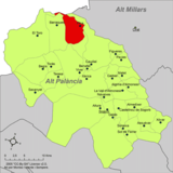 Localización de Pina de Montalgrao respecto a la comarca del Alto Palancia