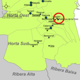 Localización de Lugar Nuevo de la Corona respecto a la comarca de la Huerta Sur