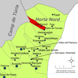 Localización de Rafelbuñol respecto a la comarca de la Huerta Norte
