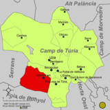 Localización de Villamarchante respecto a la comarca del Campo de Turia
