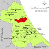 Localización de Jeresa respecto a la comarca de Safor