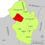 Localización de Chodos respecto a la comarca del Alcalatén