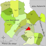 Localización de Losa del Obispo respecto a la comarca de Los Serranos