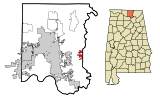 Ubicación en el condado de Madison y en el estado de Alabama Ubicación de Alabama en EE. UU.