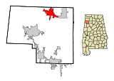 Ubicación en el condado de Marion y en el estado de Alabama Ubicación de Alabama en EE. UU.