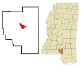 Ubicación en el condado de Marion y en el estado de Misisipi Ubicación de Misisipi en EE. UU.