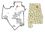 Ubicación en el condado de Jefferson y en el estado de Alabama Ubicación de Alabama en EE. UU.