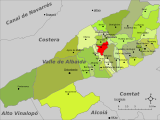 Localización de Montaberner con respecto a la comarca del Valle de Albaida
