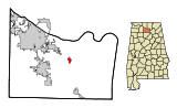 Ubicación en el condado de Morgan y en el estado de Alabama Ubicación de Alabama en EE. UU.