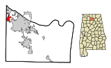 Ubicación en el condado de Morgan y en el estado de Alabama Ubicación de Alabama en EE. UU.