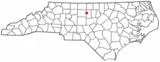 Ubicación en el condado de Alamance y condado de Guilford y en el estado de Carolina del Norte Ubicación de Carolina del Norte en EE. UU.