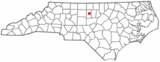 Ubicación en el condado de Alamance y en el estado de Carolina del Norte Ubicación de Carolina del Norte en EE. UU.