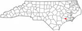 Ubicación en el condado de Jones y en el estado de Carolina del Norte Ubicación de Carolina del Norte en EE. UU.