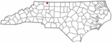 Ubicación en el condado de Surry y en el estado de Carolina del Norte Ubicación de Carolina del Norte en EE. UU.