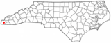 Ubicación en el condado de Cherokee y en el estado de Carolina del Norte Ubicación de Carolina del Norte en EE. UU.