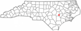 Ubicación en el condado de Wayne y en el estado de Carolina del Norte Ubicación de Carolina del Norte en EE. UU.