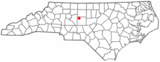 Ubicación en el condado de Randolph y  en el estado de Carolina del Norte Ubicación de Carolina del Norte en EE. UU.