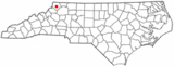 Ubicación en el condado de Ashe y en el estado de Carolina del Norte Ubicación de Carolina del Norte en EE. UU.