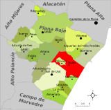 Localización de Nules respecto a la comarca de la Plana Baja