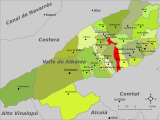 Localización de Otos con respecto a la comarca del Vall d'Albaida