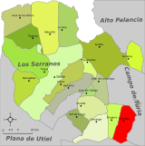 Localización de Pedralba respecto a la comarca de Los Serranos