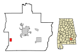 Ubicación en el condado de Pike y en el estado de Alabama Ubicación de Alabama en EE. UU.