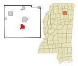 Ubicación en el condado de Pontotoc y en el estado de Misisipi Ubicación de Misisipi en EE. UU.