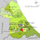 Localización de Potríes respecto a la comarca de la Safor