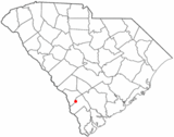 Ubicación en el condado de Hampton y en el estado de Carolina del Sur Ubicación de Carolina del Sur en EE. UU.
