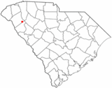 Ubicación en el condado de Abbeville y  condado de Anderson y en el estado de Carolina del Sur Ubicación de Carolina del Sur en EE. UU.