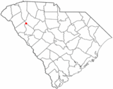 Ubicación en el condado de Greenwood, condado de Abbeville y condado de Laurens y en el estado de Carolina del Sur Ubicación de Carolina del Sur en EE. UU.