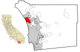 Ubicación en el condado de San Diego y en el estado de California Ubicación de California en EE. UU.