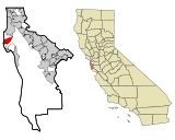 Ubicación en el condado de San Mateo y en el estado de California Ubicación de California en EE. UU.