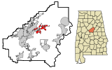 Ubicación en el condado de Shelby y en el estado de Alabama Ubicación de Alabama en EE. UU.