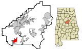 Ubicación en el condado de Shelby y en el estado de Alabama Ubicación de Alabama en EE. UU.