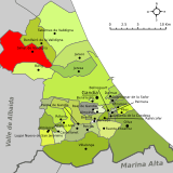 Localización de Simat de Valldigna respecto a la comarca de la Safor.