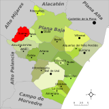 Localización de Sueras respecto a la comarca de la Plana Baja