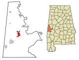 Ubicación en el condado de Sumter y en el estado de Alabama Ubicación de Alabama en EE. UU.