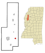 Ubicación en el condado de Sunflower y en el estado de Misisipi Ubicación de Misisipi en EE. UU.
