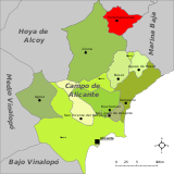 Localización de Torremanzanas respecto a la comarca del Campo de Alicante