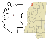 Ubicación en el condado de Tunica y en el estado de Misisipi Ubicación de Misisipi en EE. UU.