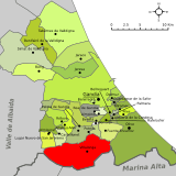 Localización de Villalonga respecto a la comarca de la Safor