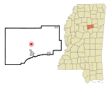 Ubicación en el condado de Webster y en el estado de Misisipi Ubicación de Misisipi en EE. UU.